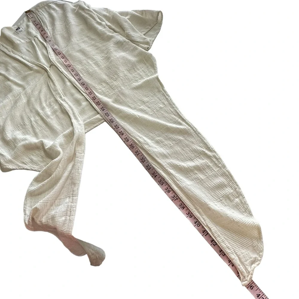 NSF Off‎ White X-Small P Long Sleeve Cardigan Wrap Top Textured Hook & Eye Tie